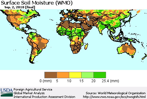 World Surface Soil Moisture (WMO) Thematic Map For 8/27/2018 - 9/2/2018