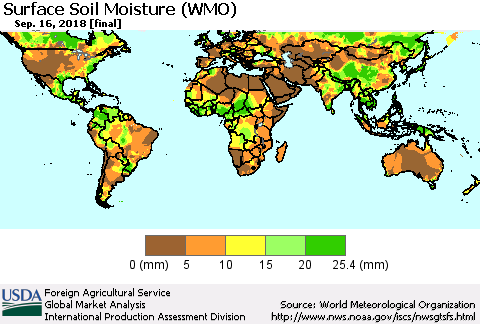 World Surface Soil Moisture (WMO) Thematic Map For 9/10/2018 - 9/16/2018