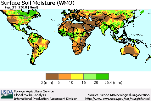 World Surface Soil Moisture (WMO) Thematic Map For 9/17/2018 - 9/23/2018