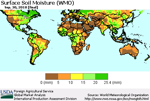 World Surface Soil Moisture (WMO) Thematic Map For 9/24/2018 - 9/30/2018