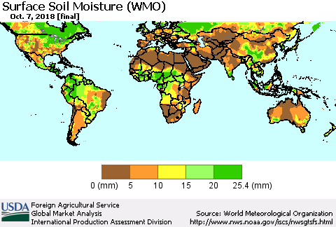 World Surface Soil Moisture (WMO) Thematic Map For 10/1/2018 - 10/7/2018