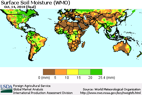 World Surface Soil Moisture (WMO) Thematic Map For 10/8/2018 - 10/14/2018