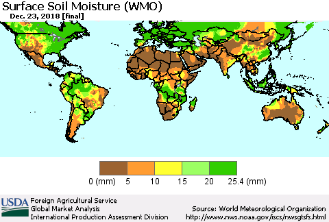 World Surface Soil Moisture (WMO) Thematic Map For 12/17/2018 - 12/23/2018