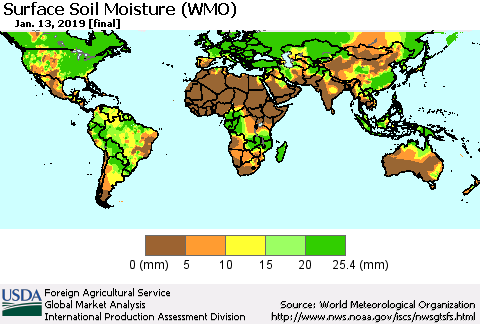 World Surface Soil Moisture (WMO) Thematic Map For 1/7/2019 - 1/13/2019