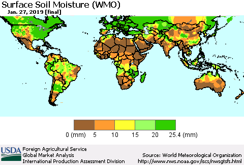 World Surface Soil Moisture (WMO) Thematic Map For 1/21/2019 - 1/27/2019