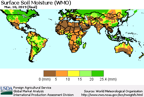 World Surface Soil Moisture (WMO) Thematic Map For 3/4/2019 - 3/10/2019