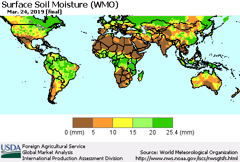 World Surface Soil Moisture (WMO) Thematic Map For 3/18/2019 - 3/24/2019