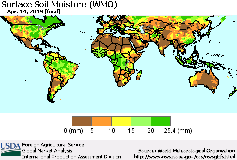World Surface Soil Moisture (WMO) Thematic Map For 4/8/2019 - 4/14/2019