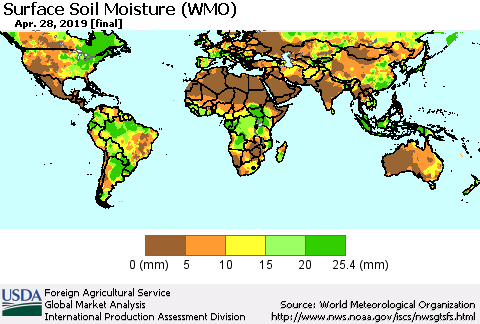 World Surface Soil Moisture (WMO) Thematic Map For 4/22/2019 - 4/28/2019