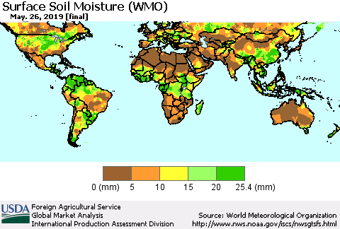 World Surface Soil Moisture (WMO) Thematic Map For 5/20/2019 - 5/26/2019