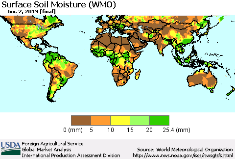 World Surface Soil Moisture (WMO) Thematic Map For 5/27/2019 - 6/2/2019
