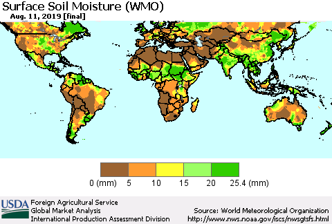 World Surface Soil Moisture (WMO) Thematic Map For 8/5/2019 - 8/11/2019