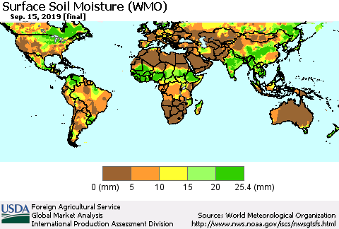 World Surface Soil Moisture (WMO) Thematic Map For 9/9/2019 - 9/15/2019
