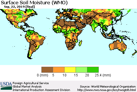 World Surface Soil Moisture (WMO) Thematic Map For 9/16/2019 - 9/22/2019