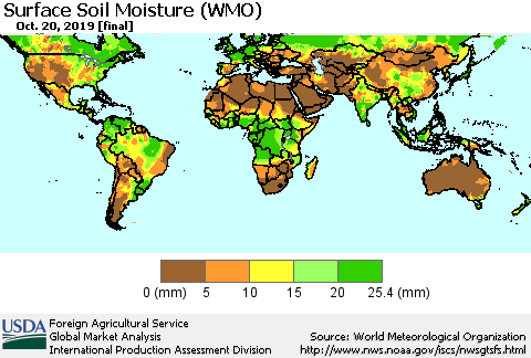 World Surface Soil Moisture (WMO) Thematic Map For 10/14/2019 - 10/20/2019
