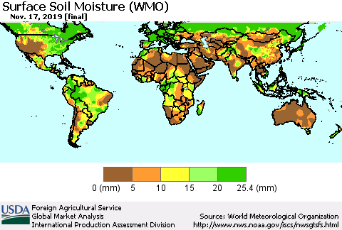 World Surface Soil Moisture (WMO) Thematic Map For 11/11/2019 - 11/17/2019