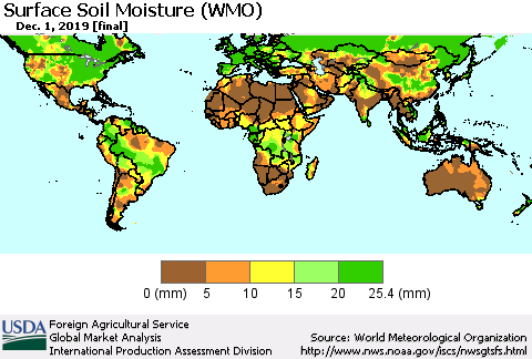 World Surface Soil Moisture (WMO) Thematic Map For 11/25/2019 - 12/1/2019