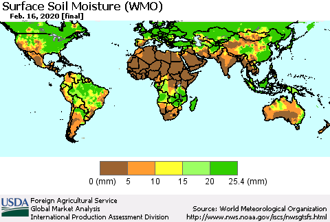 World Surface Soil Moisture (WMO) Thematic Map For 2/10/2020 - 2/16/2020