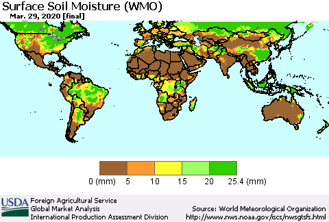 World Surface Soil Moisture (WMO) Thematic Map For 3/23/2020 - 3/29/2020