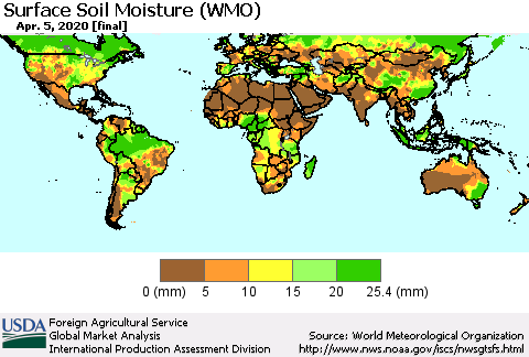 World Surface Soil Moisture (WMO) Thematic Map For 3/30/2020 - 4/5/2020