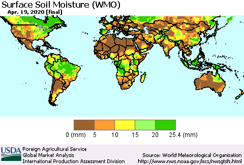 World Surface Soil Moisture (WMO) Thematic Map For 4/13/2020 - 4/19/2020