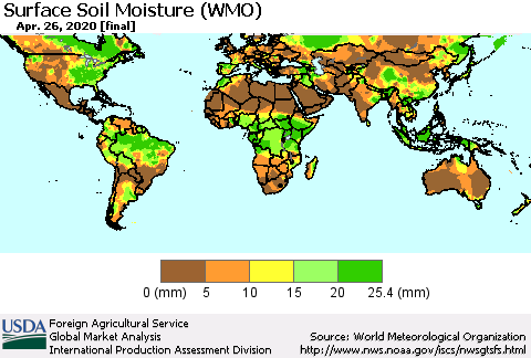 World Surface Soil Moisture (WMO) Thematic Map For 4/20/2020 - 4/26/2020