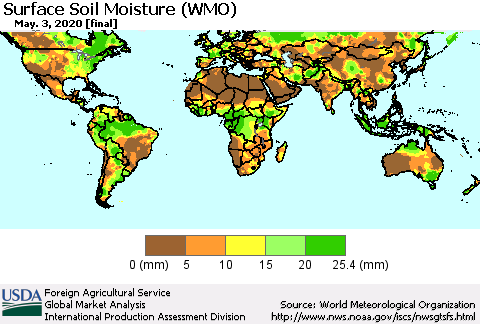 World Surface Soil Moisture (WMO) Thematic Map For 4/27/2020 - 5/3/2020