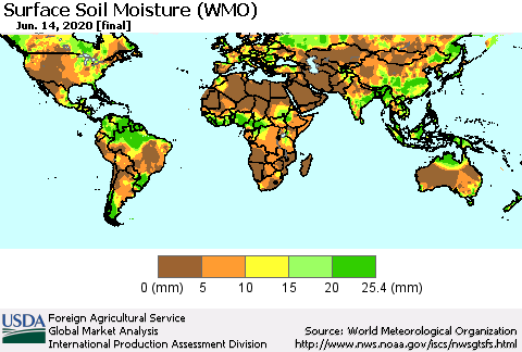 World Surface Soil Moisture (WMO) Thematic Map For 6/8/2020 - 6/14/2020