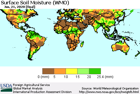 World Surface Soil Moisture (WMO) Thematic Map For 6/15/2020 - 6/21/2020