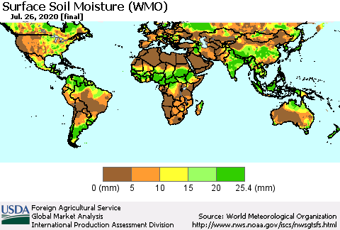 World Surface Soil Moisture (WMO) Thematic Map For 7/20/2020 - 7/26/2020