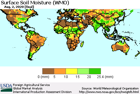 World Surface Soil Moisture (WMO) Thematic Map For 7/27/2020 - 8/2/2020