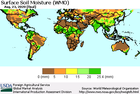 World Surface Soil Moisture (WMO) Thematic Map For 8/17/2020 - 8/23/2020