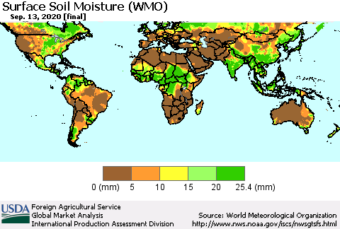 World Surface Soil Moisture (WMO) Thematic Map For 9/7/2020 - 9/13/2020