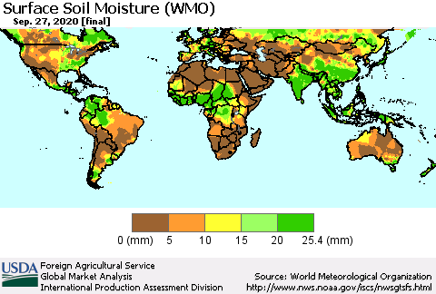 World Surface Soil Moisture (WMO) Thematic Map For 9/21/2020 - 9/27/2020