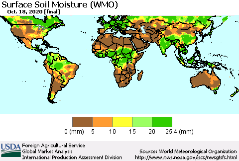 World Surface Soil Moisture (WMO) Thematic Map For 10/12/2020 - 10/18/2020