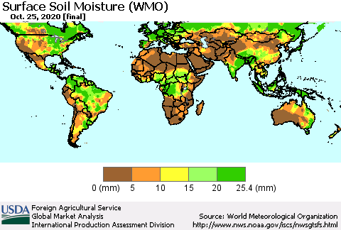 World Surface Soil Moisture (WMO) Thematic Map For 10/19/2020 - 10/25/2020