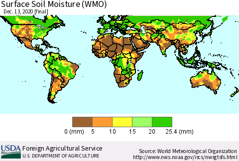 World Surface Soil Moisture (WMO) Thematic Map For 12/7/2020 - 12/13/2020