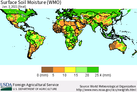 World Surface Soil Moisture (WMO) Thematic Map For 12/28/2020 - 1/3/2021