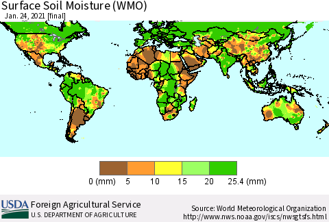World Surface Soil Moisture (WMO) Thematic Map For 1/18/2021 - 1/24/2021