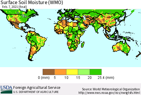 World Surface Soil Moisture (WMO) Thematic Map For 2/1/2021 - 2/7/2021