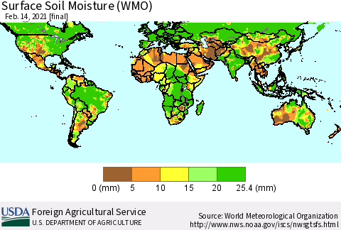 World Surface Soil Moisture (WMO) Thematic Map For 2/8/2021 - 2/14/2021