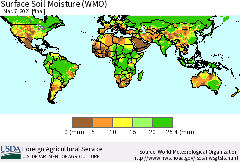 World Surface Soil Moisture (WMO) Thematic Map For 3/1/2021 - 3/7/2021