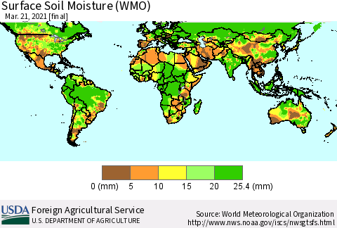 World Surface Soil Moisture (WMO) Thematic Map For 3/15/2021 - 3/21/2021