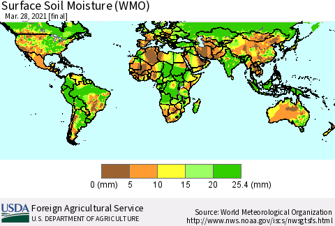 World Surface Soil Moisture (WMO) Thematic Map For 3/22/2021 - 3/28/2021