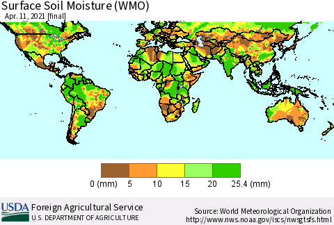 World Surface Soil Moisture (WMO) Thematic Map For 4/5/2021 - 4/11/2021