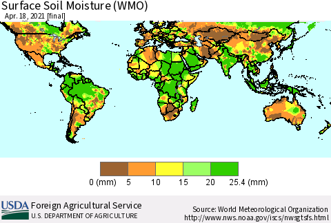 World Surface Soil Moisture (WMO) Thematic Map For 4/12/2021 - 4/18/2021