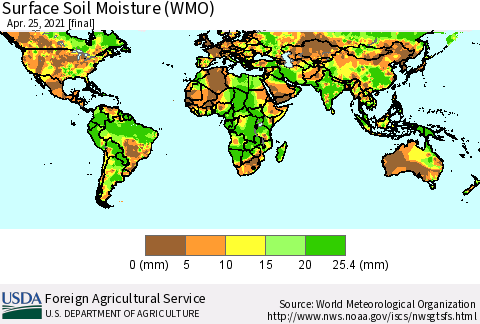 World Surface Soil Moisture (WMO) Thematic Map For 4/19/2021 - 4/25/2021