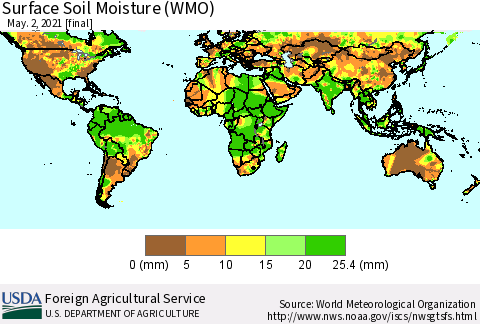 World Surface Soil Moisture (WMO) Thematic Map For 4/26/2021 - 5/2/2021