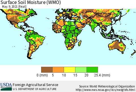 World Surface Soil Moisture (WMO) Thematic Map For 5/3/2021 - 5/9/2021