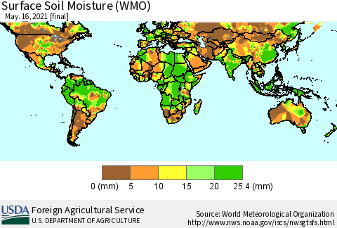World Surface Soil Moisture (WMO) Thematic Map For 5/10/2021 - 5/16/2021